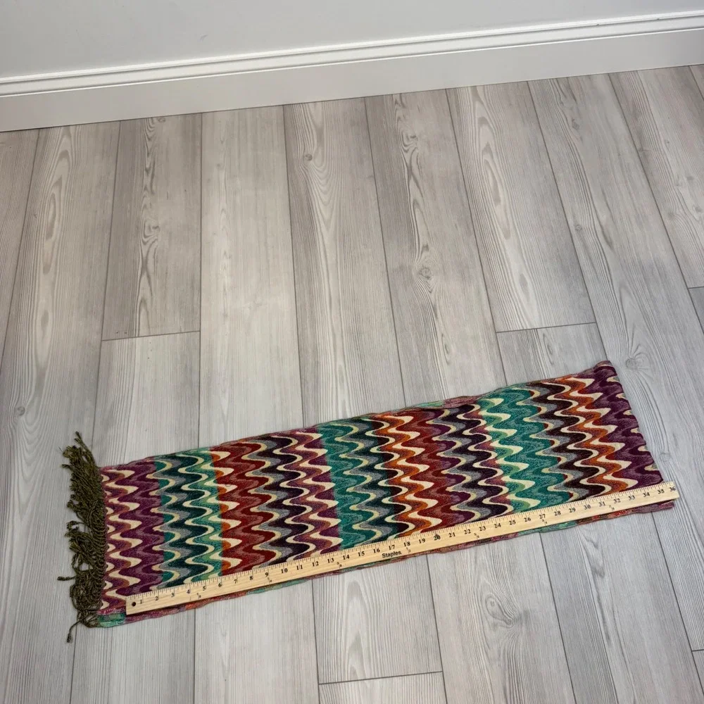 Tolani Multi Color Zigzag Chevron Viscose Scarf with Fringe Bohemian Wrap